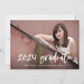 写真モダンと白の手書き文字卒業 案内状 (正面)