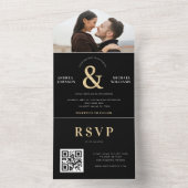 写真モダンと金ゴールドアンパサンド結婚のQRコード オールインワン招待状 (内側)
