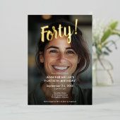 写真モダンと金箔40歳の誕生日 箔招待状 (立ち正面)