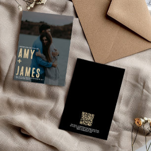 写真モダンとQRコードのミニマル結婚リズム 招待状