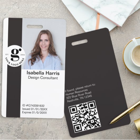 写真モダンとQRコード付き従業員IDバッジ バッジ