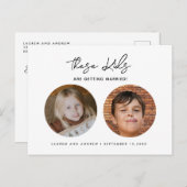 写真モダンのおもしろい子供が日付を保存結婚する 案内ポストカード (正面/裏面)