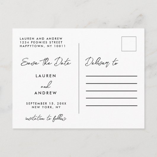 写真モダンのおもしろい子供が日付を保存結婚する 案内ポストカード (裏面)