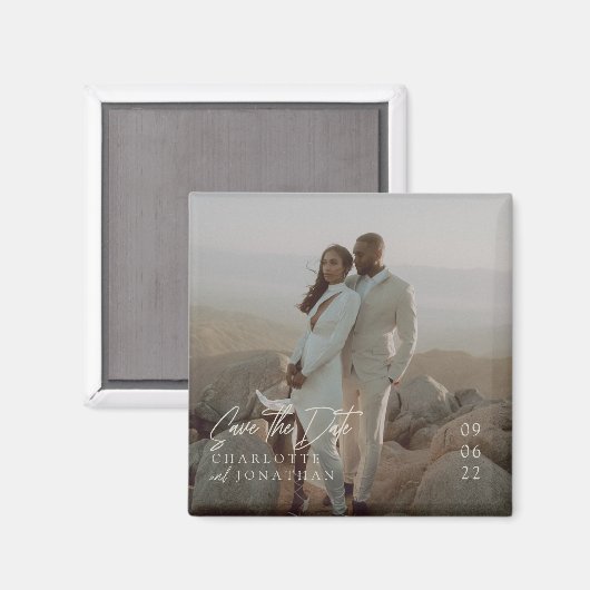 写真モダンのウェディングの日付を保存 マグネット (正面/裏面)