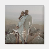 写真モダンのウェディングの日付を保存 マグネット (正面)