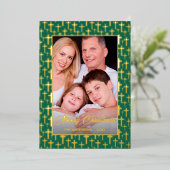 写真モダンのエレガント十字文字の緑 箔シーズンカード (立ち正面)