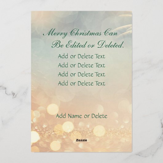 写真モダンのエレガント十字文字の緑 箔シーズンカード (裏面)