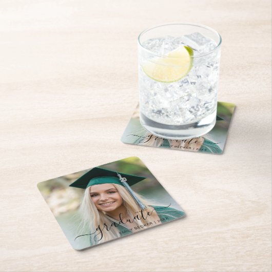 写真モダンのエレガント卒業 スクエアペーパーコースター (インサイチュ)