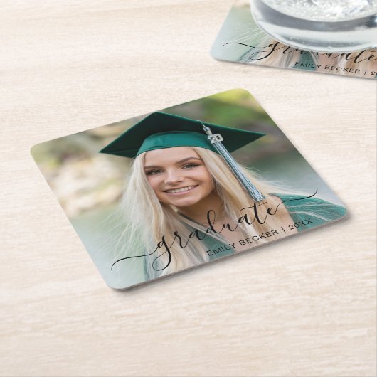 写真モダンのエレガント卒業 スクエアペーパーコースター (アングル)