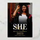 写真モダンのエレガント卒業 箔招待状 (正面)