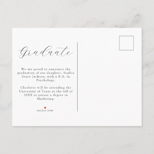 写真モダンのカジュアル卒業 案内ポストカード (裏面)