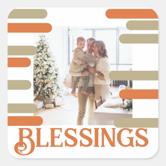 写真モダンのクリスマスをブロックパーソナライズされたする スクエアシール (正面)