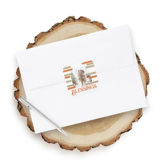 写真モダンのクリスマスをブロックパーソナライズされたする スクエアシール