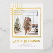 写真モダンのクリスマスをブロックパーソナライズされたする 箔シーズンカード (正面)