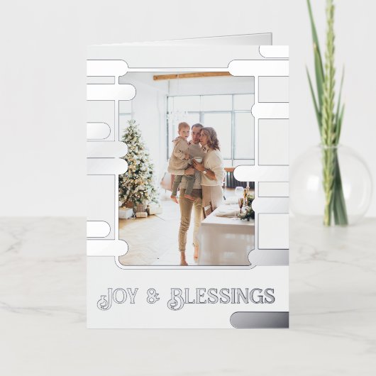 写真モダンのクリスマスをブロックパーソナライズされたする 箔シーズンカード (正面)