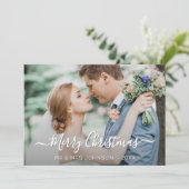 写真モダンのクリスマスエレガントスクリプトスタイリッシュ シーズンカード (スタンド正面)