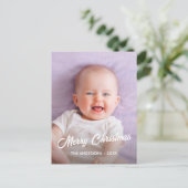 写真モダンのクリスマスエレガントスクリプトパーソナライズされた シーズンポストカード (スタンド正面)