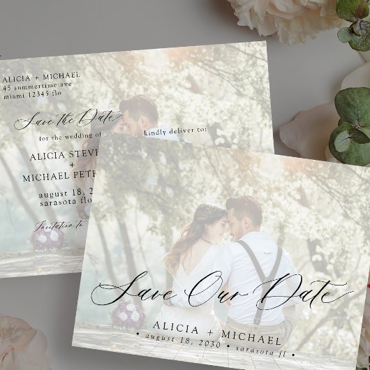 写真モダンのシンプルエレガントな結婚式は日付を保存 ポストカード