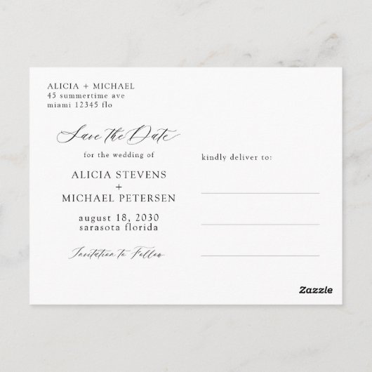 写真モダンのシンプルエレガントな結婚式は日付を保存 ポストカード (裏面)