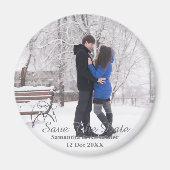 写真モダンの冬の日付を保存 マグネット (正面)