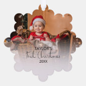 写真モダンの初めてのクリスマス オーナメントカード (裏面)