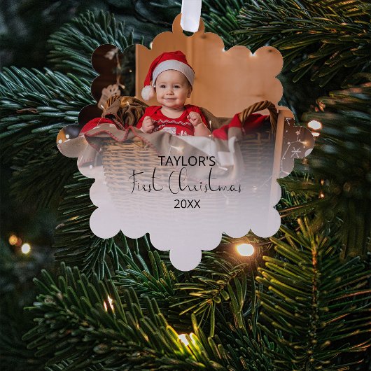 写真モダンの初めてのクリスマス オーナメントカード