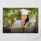 写真モダンの卒業サンキューカード 箔招待状 (正面)