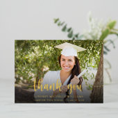 写真モダンの卒業サンキューカード 箔招待状 (立ち正面)