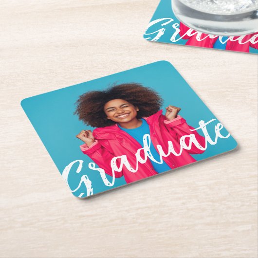 写真モダンの卒業スクリプト スクエアペーパーコースター (アングル)