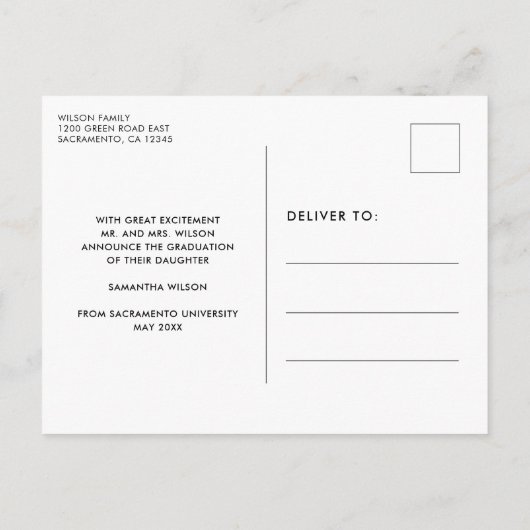 写真モダンの卒業スクリプト 案内ポストカード (裏面)