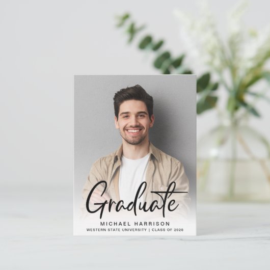 写真モダンの卒業記念パーティー インビテーションポストカード (スタンド正面)