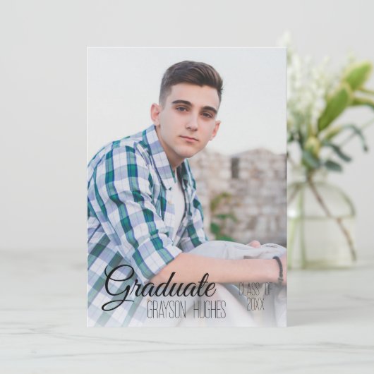 写真モダンの完全スタイリッシュ卒業発表 招待状 (スタンド正面)