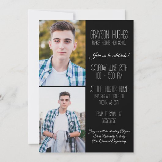 写真モダンの完全スタイリッシュ卒業発表 招待状 (裏面)