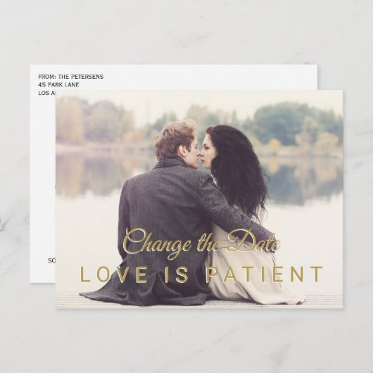 写真モダンの延期日結婚を変更 ポストカード (正面/裏面)