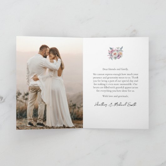 写真モダンの折結婚り曲げサンキューカード サンキューカード (内部)