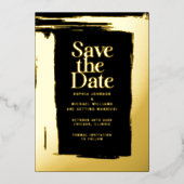 写真モダンの日付を保存する金ゴールド黒 箔シーズンカード (正面)