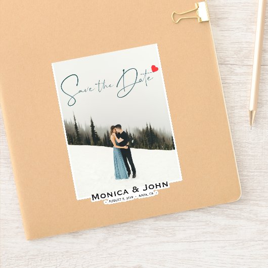 写真モダンの日付を保存パーソナライズされたする シール (ノートブック)