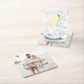 写真モダンの日付を保存パーソナライズされたする スクエアペーパーコースター (インサイチュ)