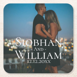 写真モダンの日付を保存パーソナライズされたする スクエアペーパーコースター