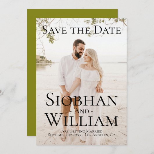 写真モダンの日付を保存パーソナライズされたする 招待状 (正面/裏面)