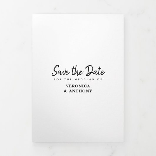 写真モダンの日付を保存結婚する 三つ折り案内状 (カバー)