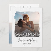 写真モダンの日付を保存結婚する 案内ポストカード (正面/裏面)