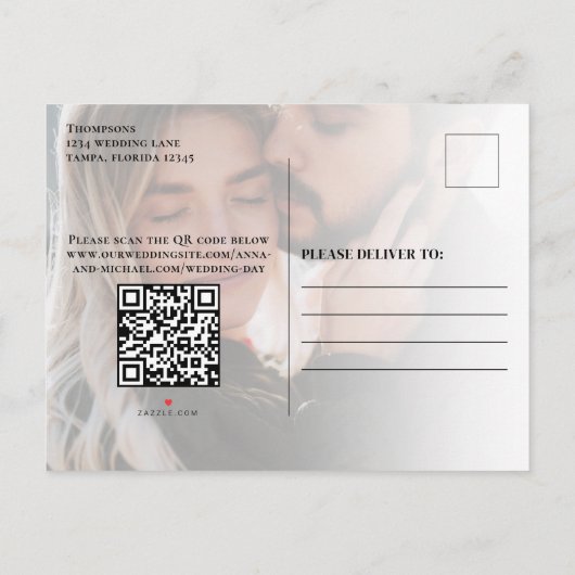 写真モダンの日付を保存結婚する 案内ポストカード (裏面)