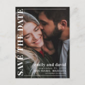 写真モダンの日付を保存結婚する 案内ポストカード (正面)
