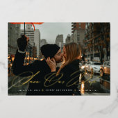 写真モダンの日付トレンディースクリプトの保存 箔招待状 (正面)