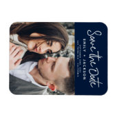 写真モダンの白い日付を保存 マグネット (横)