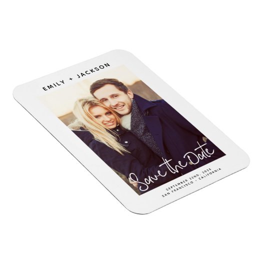 写真モダンの白い日付を保存 マグネット (右側)