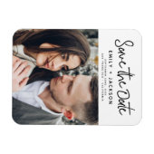 写真モダンの白い日付を保存 マグネット (横)