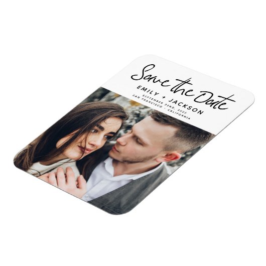 写真モダンの白い日付を保存 マグネット (左側)