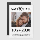写真モダンの白黒の結婚式は日付を保存 マグネット招待状 (正面/裏面)